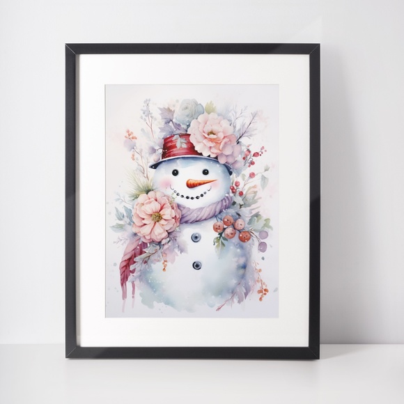 Watercolor Snowman Christmas Theme Wall Art Illustration Print Unframed - Picture 3 of 5